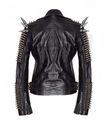 Women Silver Studded Long Spiked Handmade Jacket Men Leather Black Spice Rock Punk Style Jacket 